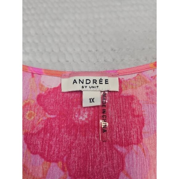 Andree By Unit Dress Womens 1X Floral Print Ruffled Vneck Tunic Dress - Picture 6 of 8